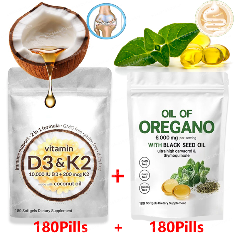 Vitamin D3 K2 Drop - 180+180Capsules Oil of Oregano Softgels and