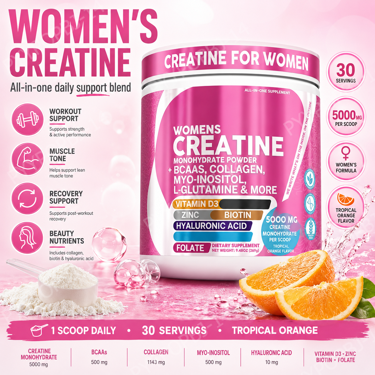 Woman Creatine Powder 269g Con - Nutrition Workout recensione e prezzo